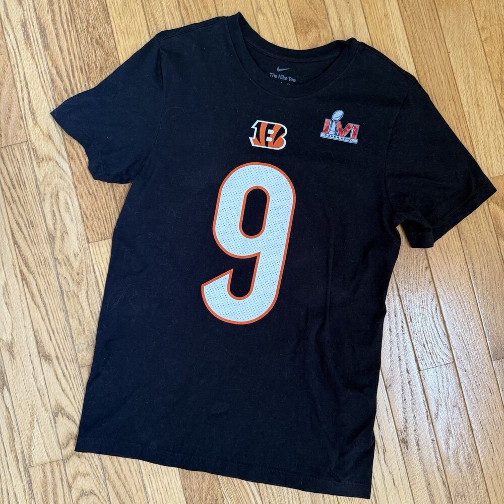 Nike Cincinnati Bengals Shirt Joe Burrow #9 Men's Small Super Bowl LVI Black